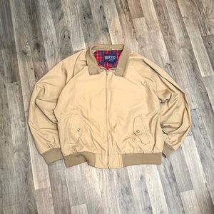 Lands' End Harrington Plaid Lined Barn Jacket Tan Vintage Bomber Large